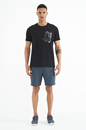 Siyah Ön Arka Baskı Detaylı Standart Form Erkek T-shirt - 88233 | S