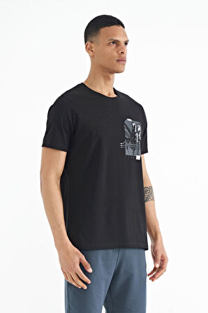 Siyah Ön Arka Baskı Detaylı Standart Form Erkek T-shirt - 88233 | S
