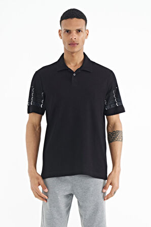 Siyah Kol Baskı Detaylı Polo Yaka Standart Form Erkek T-shirt - 88240 | XXL