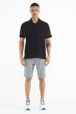Siyah Kol Baskı Detaylı Polo Yaka Standart Form Erkek T-shirt - 88240 | XXL