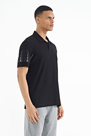 Siyah Kol Baskı Detaylı Polo Yaka Standart Form Erkek T-shirt - 88240 | XXL