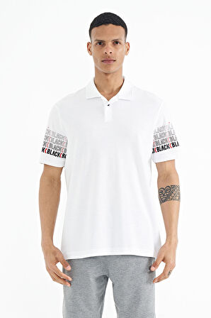 Beyaz Kol Baskı Detaylı Polo Yaka Standart Form Erkek T-shirt - 88240 | XXL