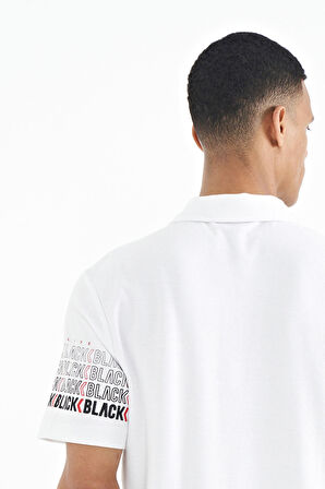 Beyaz Kol Baskı Detaylı Polo Yaka Standart Form Erkek T-shirt - 88240 | XXL