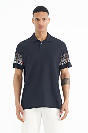 Lacivert Kol Baskı Detaylı Polo Yaka Standart Form Erkek T-shirt - 88240 | M
