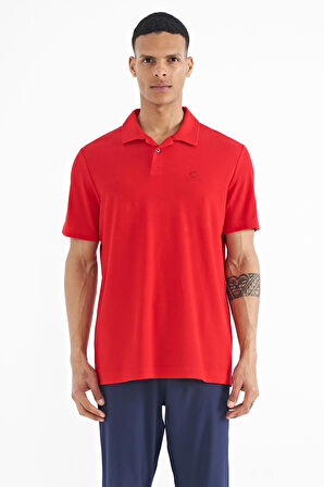 Kırmızı Polo Yaka Logo Nakışlı Standart Form Erkek T-shirt - 88237 | L