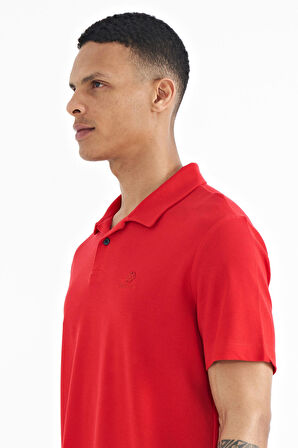 Kırmızı Polo Yaka Logo Nakışlı Standart Form Erkek T-shirt - 88237 | L