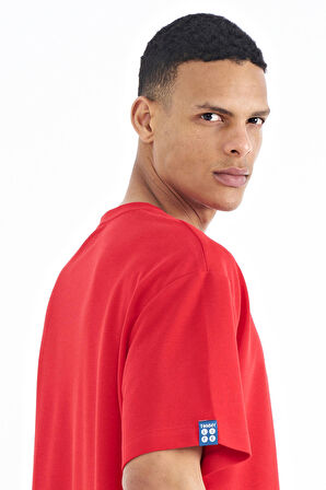 Kırmızı Kol Arma Detaylı Basic Oversize Erkek T-Shirt - 88193 | M