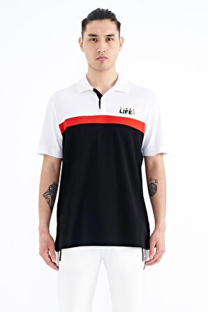 Siyah Renk Geçişli Polo Yaka Standart Kalıp Erkek T-Shirt - 88238 | XXL