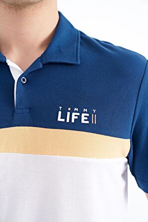 Beyaz Renk Geçişli Polo Yaka Standart Kalıp Erkek T-Shirt - 88238 | M
