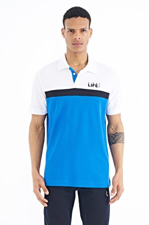 Saks Renk Geçişli Polo Yaka Standart Kalıp Erkek T-Shirt - 88238 | S