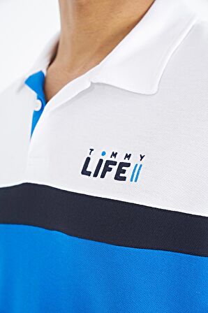 Saks Renk Geçişli Polo Yaka Standart Kalıp Erkek T-Shirt - 88238 | S