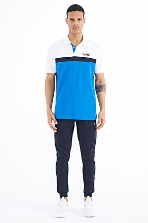 Saks Renk Geçişli Polo Yaka Standart Kalıp Erkek T-Shirt - 88238 | S