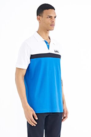 Saks Renk Geçişli Polo Yaka Standart Kalıp Erkek T-Shirt - 88238 | S
