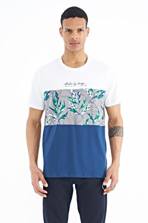 Beyaz Renk Geçişli Baskı Detaylı O Yaka Standart Kalıp Erkek T-Shirt - 88177 | M