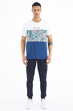 Beyaz Renk Geçişli Baskı Detaylı O Yaka Standart Kalıp Erkek T-Shirt - 88177 | M