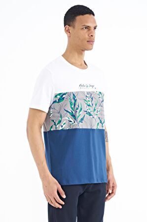 Beyaz Renk Geçişli Baskı Detaylı O Yaka Standart Kalıp Erkek T-Shirt - 88177 | M