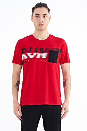 Kırmızı Ön Cep Detaylı Baskılı Standart Kalıp Erkek T-Shirt - 88200 | M