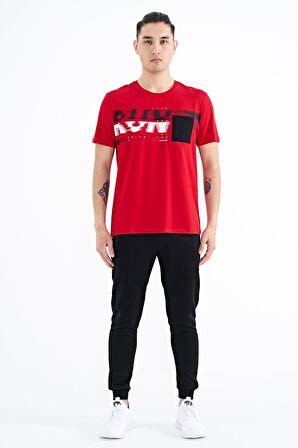 Kırmızı Ön Cep Detaylı Baskılı Standart Kalıp Erkek T-Shirt - 88200 | M