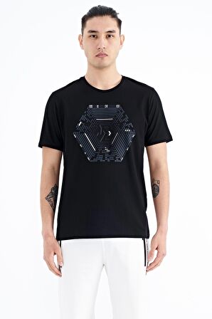 Siyah Desen Baskılı Standart Kalıp Erkek T-Shirt - 88231 | S