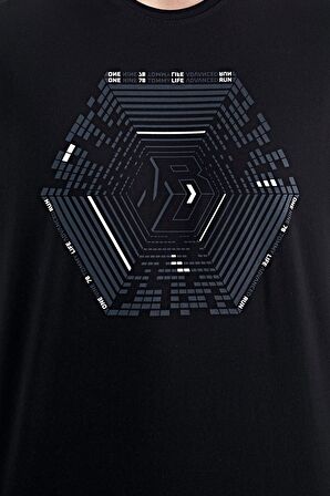 Siyah Desen Baskılı Standart Kalıp Erkek T-Shirt - 88231 | S
