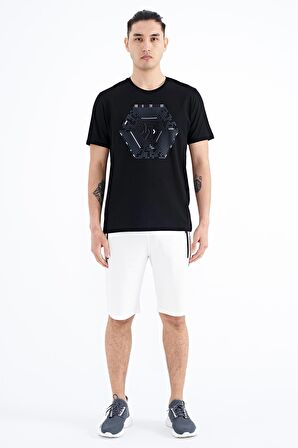 Siyah Desen Baskılı Standart Kalıp Erkek T-Shirt - 88231 | S