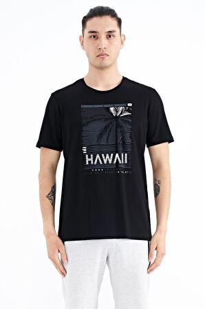 Siyah Slogan Baskılı O Yaka Standart Kalıp Erkek T-Shirt - 88190 | XL