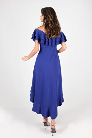 Harden Volanlı  Uzun Abiye Elbise SAKS