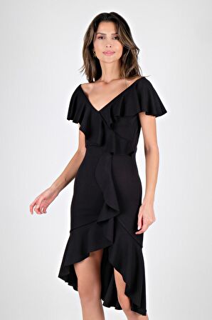 Gaya Yaka Etek Volanl Uzun Abiye Elbise