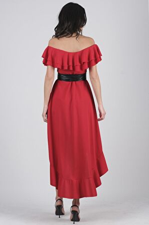 Harden Volanlı  Uzun Abiye Elbise