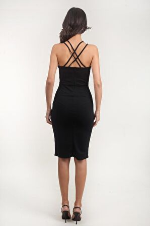 Berridge V Yaka Sırtı Çapraz Kısa Abiye Elbise