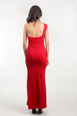 Ampilioi Tek Omuz Askılı Halka Detaylı Uzun Abiye Elbise