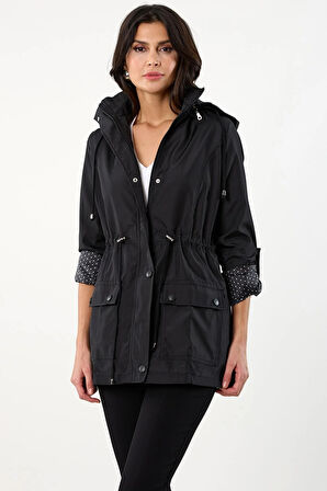 Christensen Kapüşonlu Çıtçıtlı Katlamalı Kol Kaban SİYAH