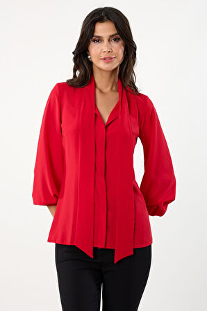 Humberto Şal Yaka Bluz KIRMIZI