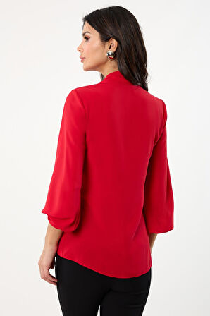 Humberto Şal Yaka Bluz KIRMIZI