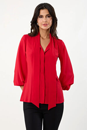 Humberto Şal Yaka Bluz KIRMIZI
