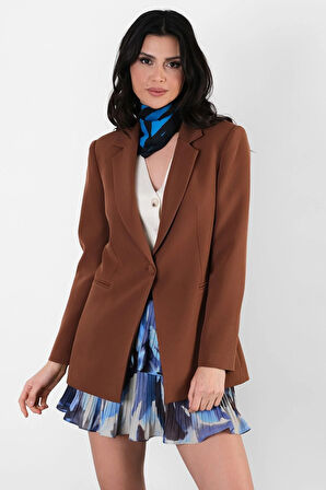 Tetterina Tek Düğme Leopar Astarlı Ceket KAHVE