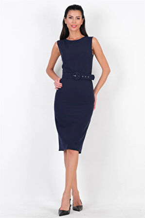 Pacifici Kulplu Kemerli Elbise LACİVERT