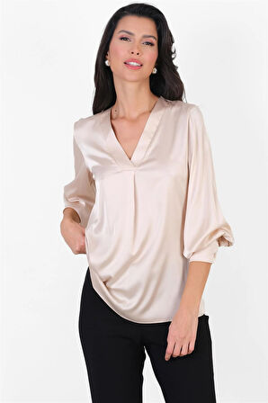 Marsh V Yaka Saten Bluz BEJ