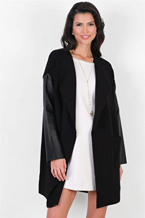 Cosimino Yakasız Uzun Triko Hırka SİYAH