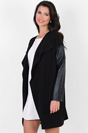 Cosimino Yakasız Uzun Triko Hırka SİYAH