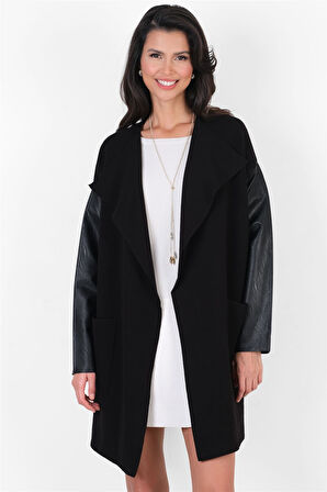 Cosimino Yakasız Uzun Triko Hırka SİYAH