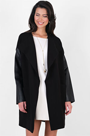 Cosimino Yakasız Uzun Triko Hırka SİYAH