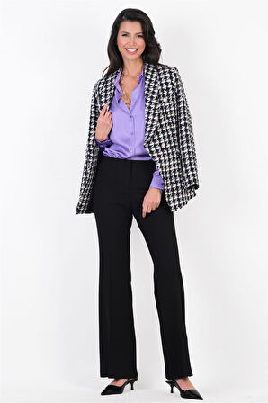 Oresto Düşük Bel Lastikli İspanyol Paça Pantolon SİYAH