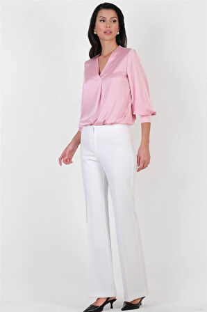 Oresto Düşük Bel Lastikli İspanyol Paça Pantolon EKRU