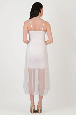 Darianna Kalp Yaka Askılı Önü Kısa Arkası Uzun Kısa Abiye Elbise BEYAZ