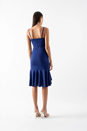 Agus Eteği Volanlı Askılı Kısa Abiye Elbise SAKS