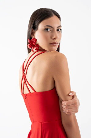 Berridge V Yaka Sırtı Çapraz Kısa Abiye Elbise KIRMIZI