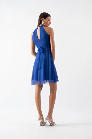 Narcisio Damla Yaka Kloş Kısa Abiye Elbise SAKS