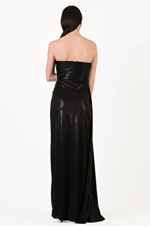 Odobella Kalp Yaka Straplez Anvelop Uzun Abiye Elbise SİYAH