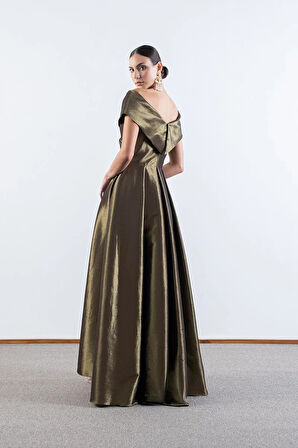 Rinetto Madonna Yaka Kloş Uzun Abiye Elbise YAĞ YEŞİLİ